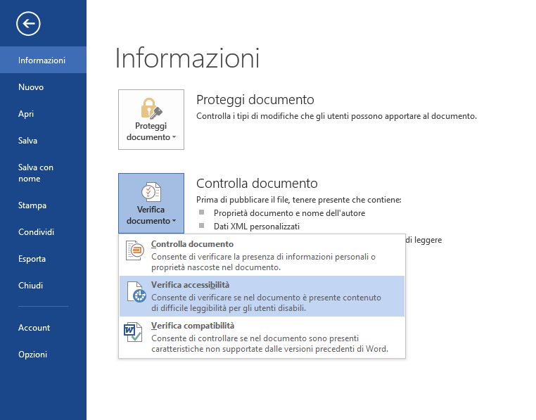 strumento di verifica accessibilità Office