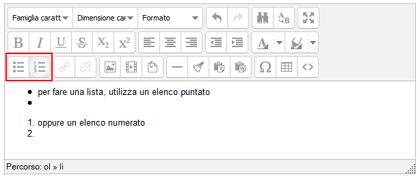 come inserire elenchi puntati e numerati