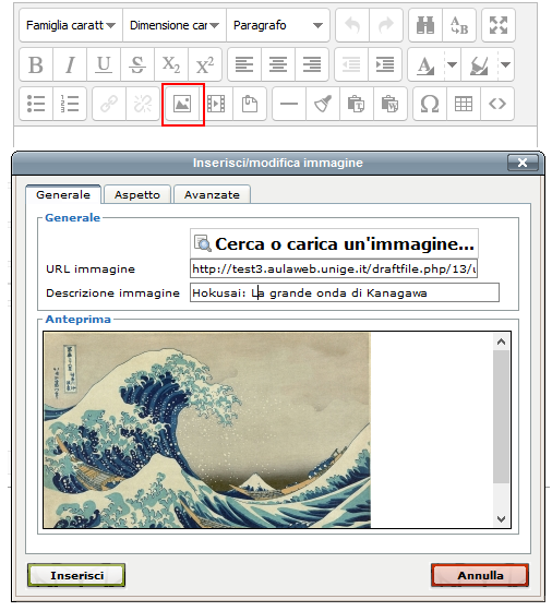 come inserire il testo descrittivo per le immagini